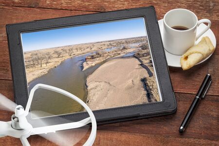 aerial landscape photography concept - reviewing aerial pictures of  the South Platte RIver in...