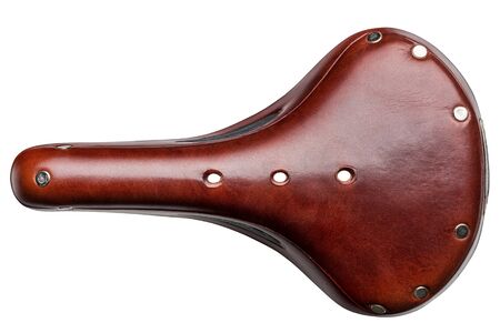 classic leather bicycle saddle isolated on white with clipping pathの写真素材