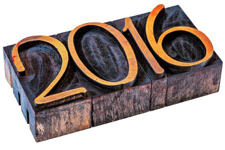 New Year concept - 2016 number in vintage letterpress wood type isolated on white