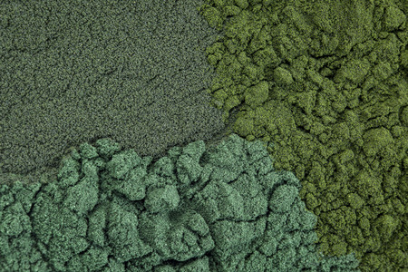 background of chlorella, spirulina and blue-green  sea algae supplement powderの写真素材
