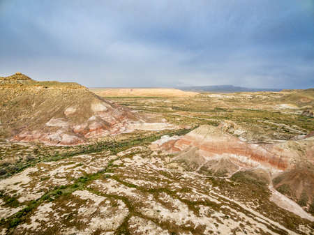 aerial view of badlands with colorful hills near Cisco, Utah, USAの写真素材