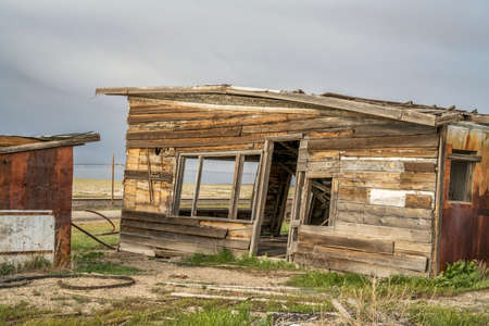 old abandoned store or gas station in a ghost townの写真素材