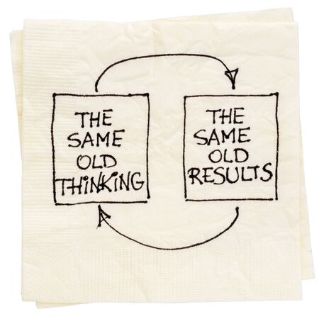 the same old thinking and disappointing results, closed loop or negative feedback mindset concept  - a napkin doodleの写真素材