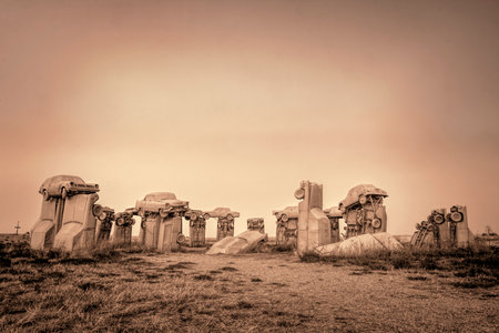 ALLIANCE, NE, USA - SEPTEMBER 27, 2009:  Carhenge - famous car sculpture  created by Jim Reinders, a modern replica of  England's Stonehenge using old cars.のeditorial素材