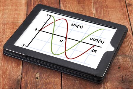 graph of sine and cosine functions  on a digital tablet - science or education conceptの写真素材