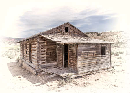 old abandoned school house in western Colorado, image processed as hand tinted opalotype