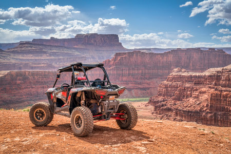 MOAB, UT, USA - MAY 7, 2017: Polaris RZR ATV on a popular Chicken Corner 4WD trail in the Moab area.のeditorial素材