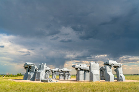 ALLIANCE, NE, USA - July 9, 2017:  Carhenge - famous car sculpture  created by Jim Reinders, a modern replica of  England's Stonehenge using old cars.のeditorial素材