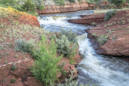 waterfalls in Park Creek at northern Colorado foothills,  summer sceneryの写真素材