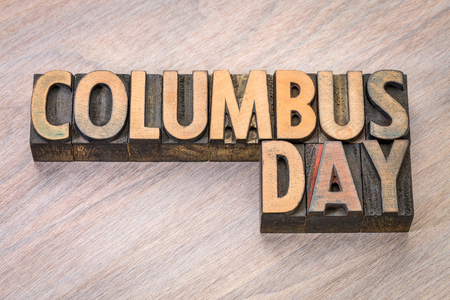 Columbus Day word abstract in vintage letterpress wood typeの写真素材