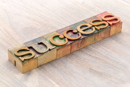 success word abstract in vintage letterpress wood typeの写真素材