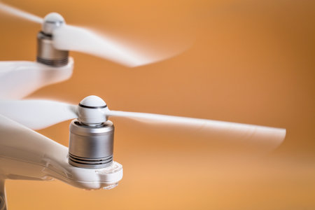Fort Collins, CO, USA - February 5, 2018:  Rotating propellers of the DJI Phantom 4 pro quadcopter...