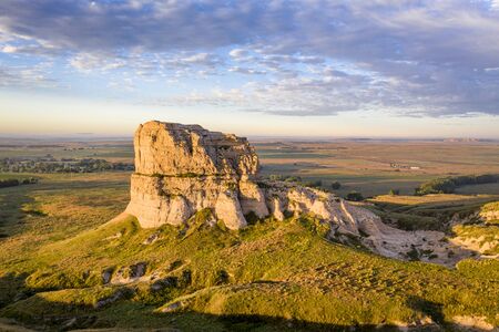 Jail Rock on Nebraska Panhandle - aerial view at summer sunriseの写真素材
