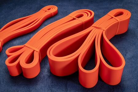 set of resistance exercise bands for fitness and rehabilitationの写真素材