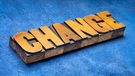 change - word abstract in vintage letterpress wood type, changing world concept