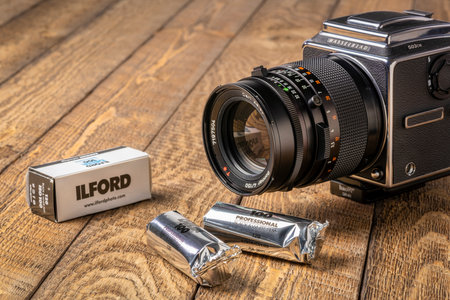 Fort Collins, CO, USA - July 29, 2020: Medium format, classic film camera, Hasselblad 500 cw (made...