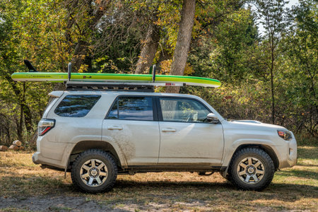 Halsey, NE, USA - September 23, 2020: Toyota 4Runner SUV (2016 trail model) with an inflatable...