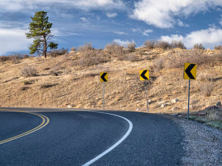 mountain highway at Colorado foothills, fall sceneryの写真素材