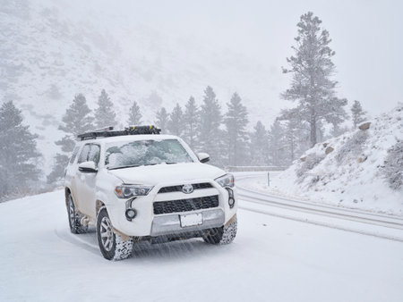Fort Collins, CO, USA - April 19, 2021: Toyota 4Runner SUV (2016 Trail model) in a heavy springtime...