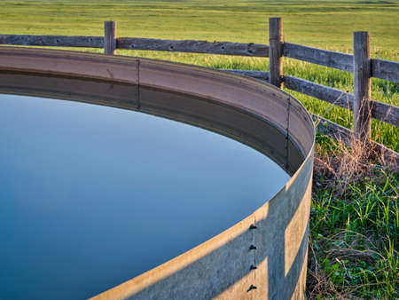 cattle water tank in a green prairie - Pawnee National Grassland in northern Coloradoの写真素材