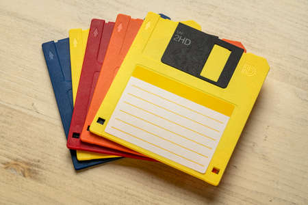 colorful 3.5 floppy diskettes - vintage data storage and exchange  technology