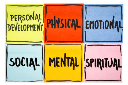 Personal development concept - handwriting in black ink on isolated sticky notes, lifestyle and self improvementの写真素材