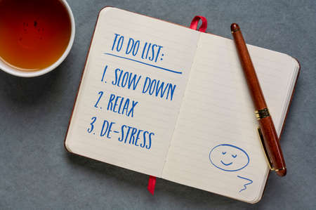 To do list - slow down, relax and de-stress, handwriting in a notebook or journal, journaling,...