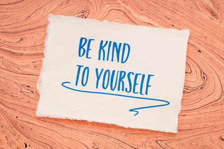 be kind to yourself - inspirational handwriting on a handmade paper, self care concept