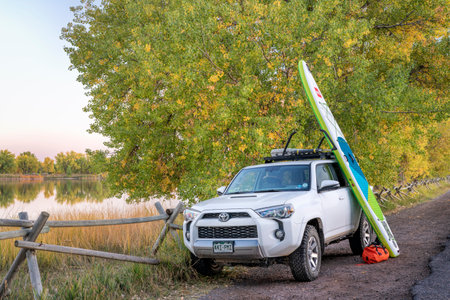 Fort Collins, CO, USA - October 4, 2021:: Toyota 4Runner SUV (2016 trail model) with an inflatable...