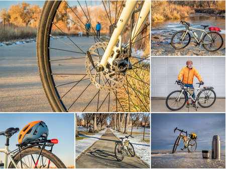riding a touring or gravel bike on trails in Fort Collins area in Colorado, set of pictures...