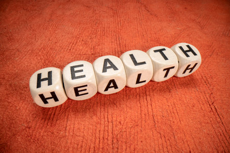 health word in letter cubes, macro shot, lifestyle conceptの写真素材
