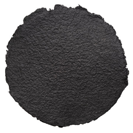 circular sheet of blank black watercolor paper isolated on whiteの写真素材