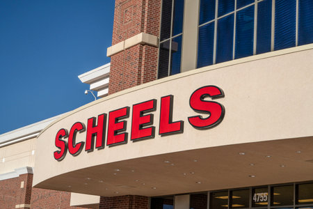 Johnstown, CO, USA - March 18, 2023: Facade sign of Scheels, store chain with apparel, shoes & gear...