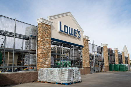 Fort Collins, CO, USA - January 27, 2023: Entrance sign for Lowe's garden department, an American retail company specializing in home improvement.のeditorial素材