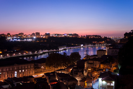 View over the river Douro in Porto at nightの写真素材