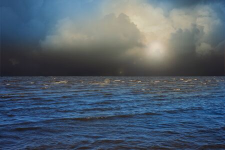 View of the open sea with a dramatic skyの写真素材