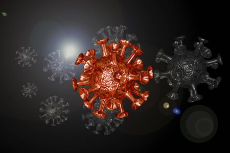 Corona viruses drift through a dark room  - 3D-illustrationの写真素材