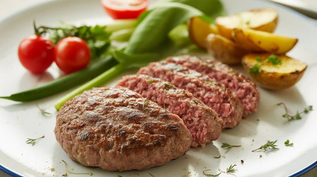 Classic Grilled Beef Patty with Seasonal Vegetable Mixの素材