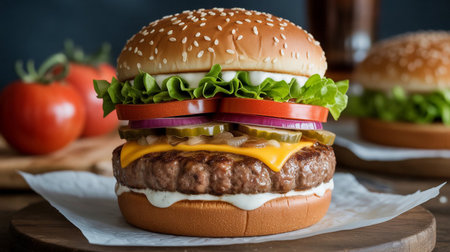 Gourmet Cheeseburger Ultra-Realistic Food Photographyの素材