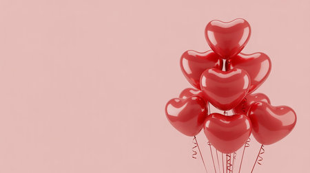 Valentine's day concept. Red heart shaped balloons on pink background. 3D Renderの素材