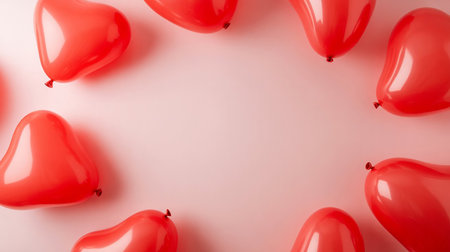Red heart shaped balloons on white background. Valentines day concept.の素材