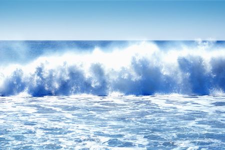 Thunderous Pacific Ocean waves crashing the California shore from the Santa Ana winds