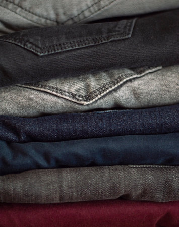 Stack of jeans, close up textureの写真素材