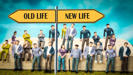 Street Sign NEW LIFE versus OLD LIFEの写真素材