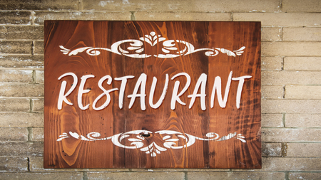 Street Sign to Restaurantの写真素材