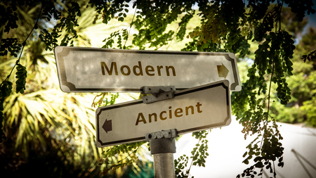 Street Sign Modern versus Ancientの写真素材
