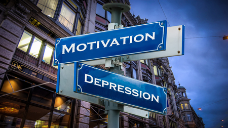 Street Sign the DIrection Way to Motivation versus Depressionの写真素材