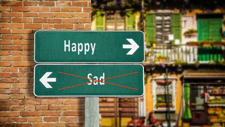 Street Sign the Direction Way to Happy versus Sadの写真素材