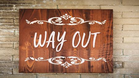 Street Sign the Direction Way to WAY OUTの写真素材