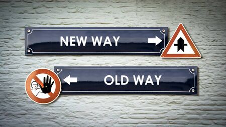 Street Sign the Direction Wy to NEW WAY versus OLD WAYの写真素材